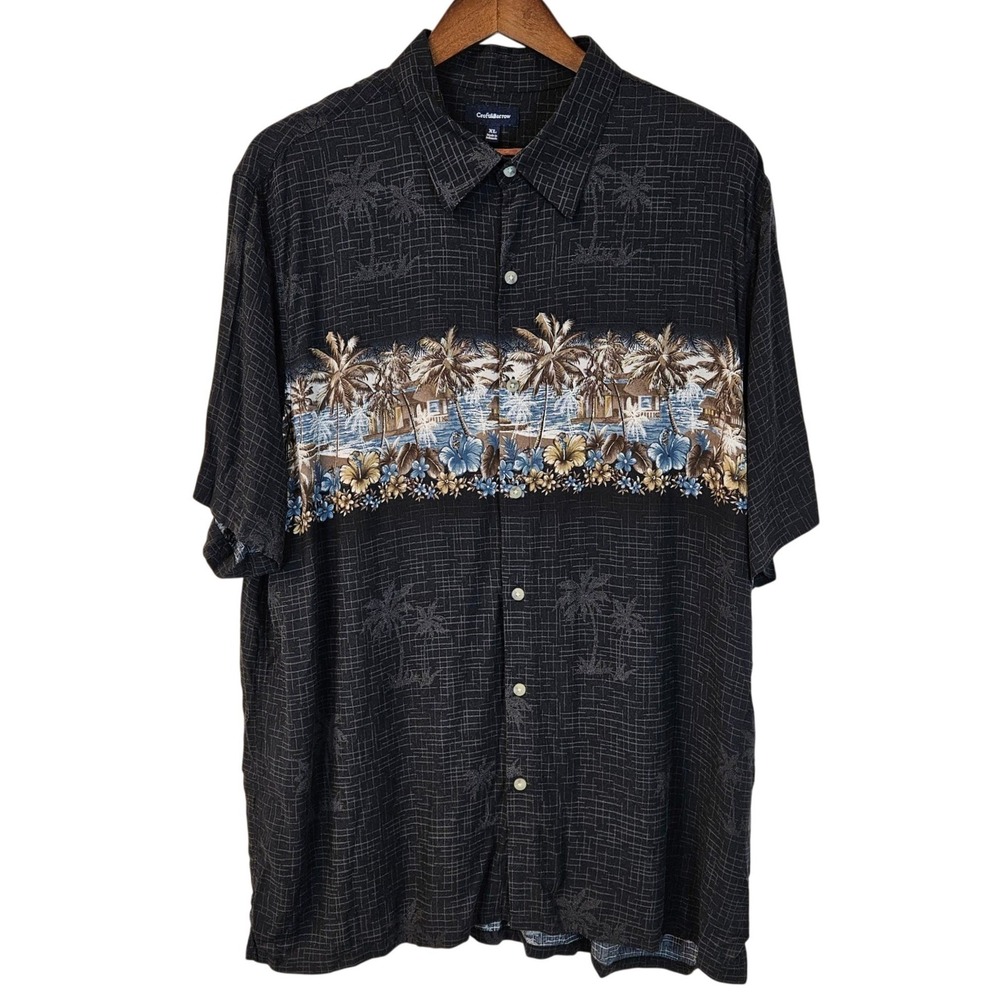 Croft & Barrow Men XL Hawaiian Shirt Rayon Black Palm Tree Tropical Beach Aloha